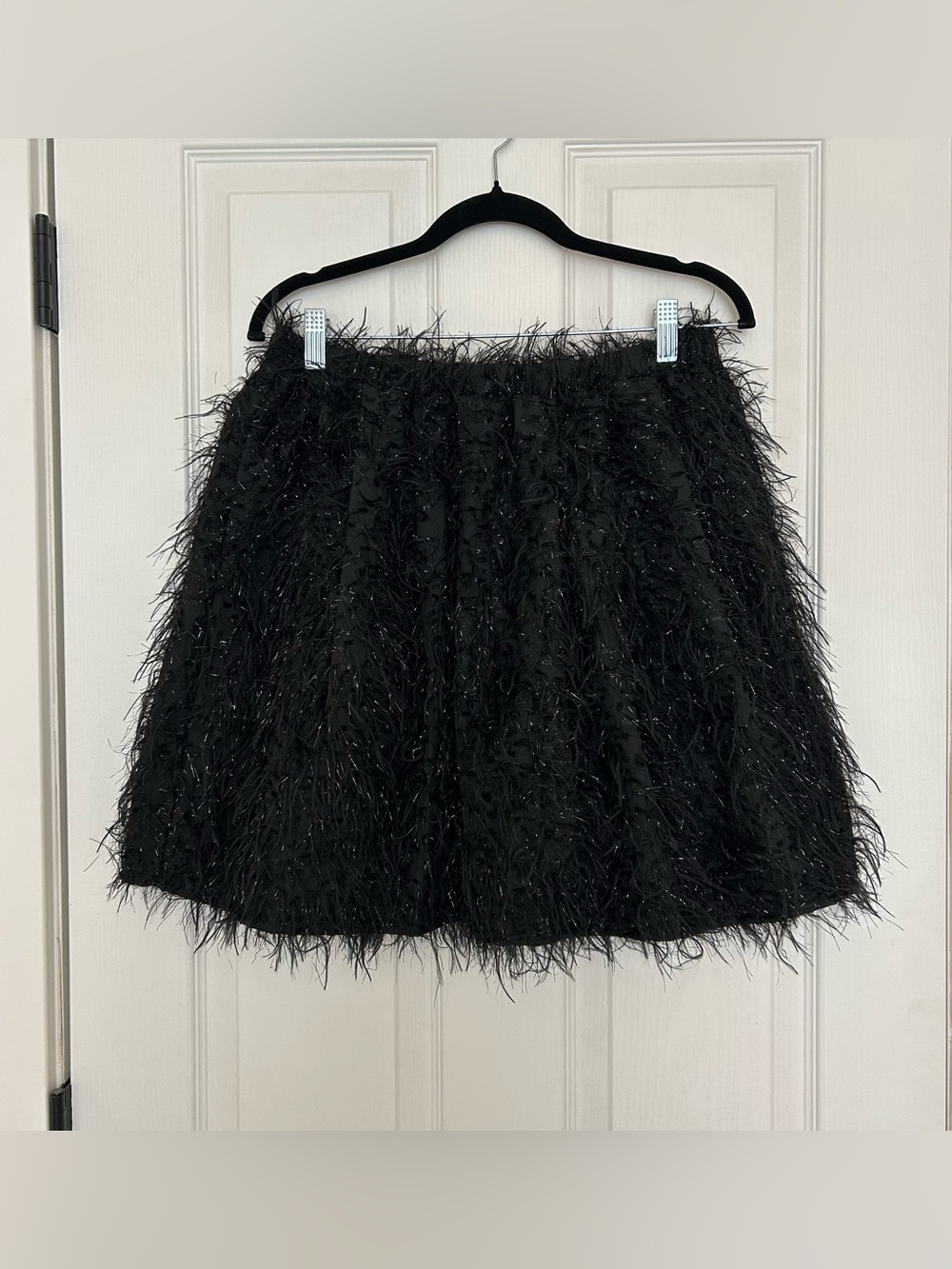Maison Lurex Black Feather-Trim Mini Skirt with Sparkle Size M